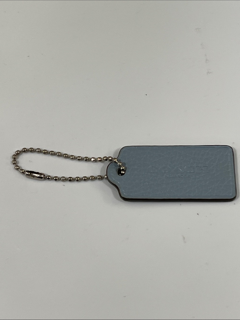 Coach Light Blue Leather Tag Key Holder with Silver Ball Chain